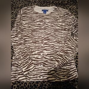 Karen Scott Petites Animal Print Lightweight Cardigan  Sweater Size Petite Small